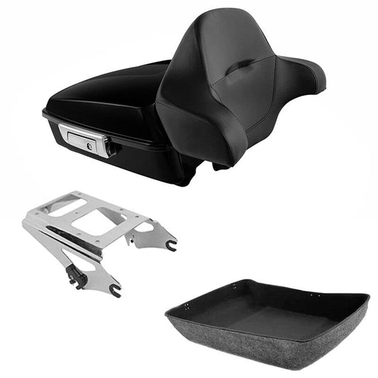TCMT Chopped Motorcycle Trunk Box Wrap-around Backrest Detachables Two-Up Mounting Rack Fit For Harley 2009-2013 Touring Road King Road Street Electra Glide Pack - color: Set A#Chrome Rack, size: Chopped Trunk Style B