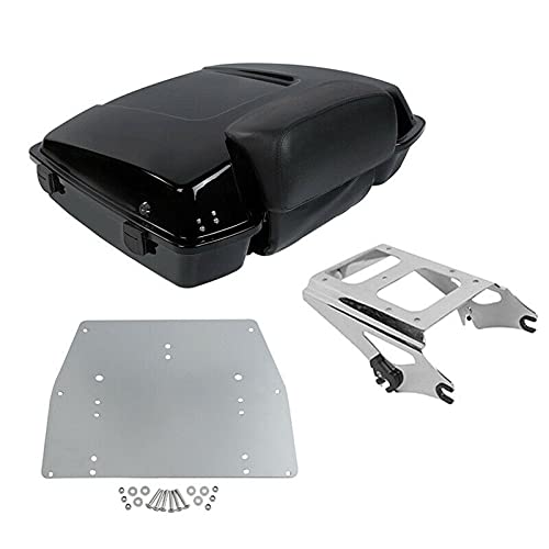 TCMT 5.5" Razor Motorcycle Trunk Box Backrest Pad Two Up Mounting Rack Metal Base Plate Fit For Harley Touring 2009-2013 Road Glide Road King Street Glide Pack - color: Black Lacthes Trunk+Pad+Chrome 2 up Rack+Plate