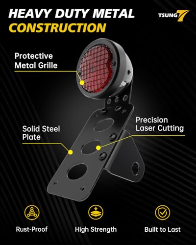 TSUNG Motorcycle LED Tail Brake Light with Side Mount License Plate Bracket, IP67 Waterproof, Polished Finish, Rear Light Assembly (Mesh Kit) - color: Mesh Kit