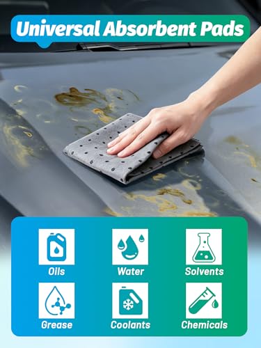15" W x 25' L Oil Absorbent Pads, Water Absorbent Mat, Trimmable Absorbent Sheets for Garage, Automotive, Workshop, Handles Oil, Coolant, Water & Chemicals