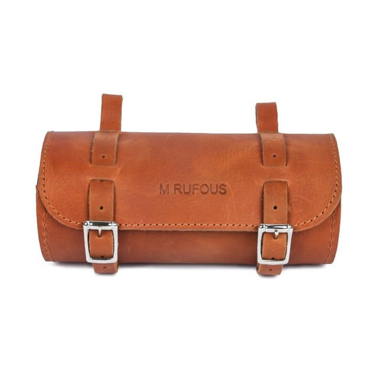 M RUFOUS Genuine Leather Saddle Bags for Motorcycles with Brass Buckle Closure, Premium Motorcycle Handlebar Bag, Tan Motorcycle Tool Bag - Free Waterproof Cover - color: Tan