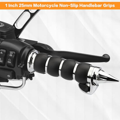 Motorcycle Hand Grips 1 Inch 25MM Handlebar Grip Throttle Non-Slip Universal Compatible with Harley Davidson Dyna Sportster 883 Road King Electra Glide Street Glide - color: Chrome-G