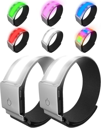 Topward LED Armband 2 Pack, Light up Reflective Arm Bands Glow Bracelets, Running Lights for Runners Dog Walking - 5 Colors 11 Light Modes - Adjustable Velcro - Rechargeable - color: Black