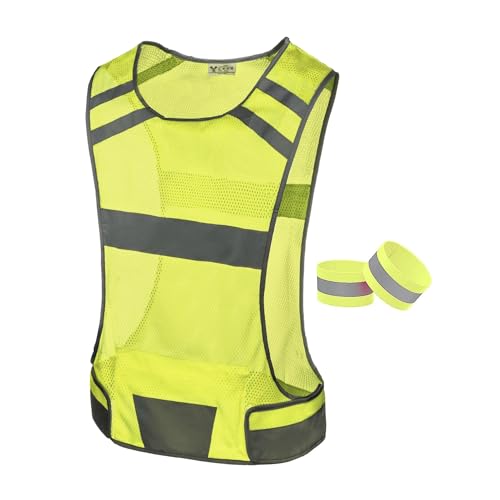 Mesh Reflective Running Vest with Inside Pocket & 2 Bands, Pink Small - color: Yellow, size: Medium