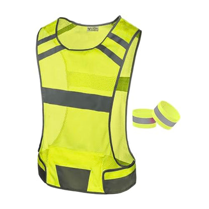 Mesh Reflective Running Vest with Inside Pocket & 2 Bands, Pink Small - color: Yellow, size: Child