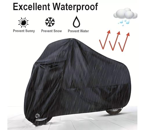 Pack-1 Motorcycle Cover, 96.4" x 41.3" x 49.2" Waterproof Sunproof Outdoor Protector for All Seasons, Foldable Buckle with Lock Design Anti-Theft Cover, Universal for Motorcycles (Black)
