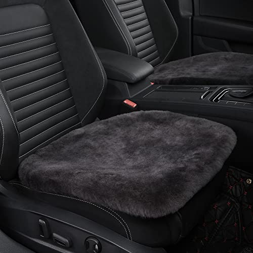 IRIWOOL Genuine Sheepskin Auto Seat Pad, Soft Wool Seat Cover Breathable and Sweat-Wicking Comfort Warm Universal Fit (Front seat Cushion 2pcs & Rear seat Cushion 1pc, Dark Grey) - color: Dark Grey, size: 3 Piece Set