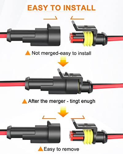 NAOEVO 2 Pin Connector Waterproof, 16 AWG 2 Wire Connectors, Automotive Electrical Male and Female Plug with Heat Shrink Tubing for Car Truck Boat Wire Connection, 6 Kits - size: 2 Pin