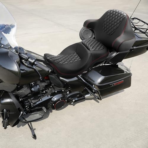 SLMOTO Hammock Seat Driver Rider Brackrest Wrap Around King Trunk Backrest Pad fit for Harley Touring Road King Street Glide Road Glide Electra Glide 2014-2023 2 Up Seat Black Red - color: B Style G Black Seat