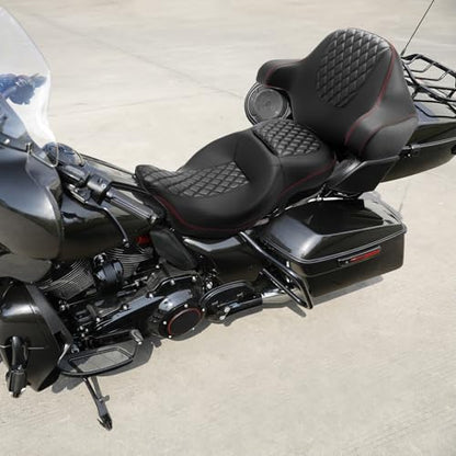 SLMOTO Hammock Seat Driver Rider Brackrest Wrap Around King Trunk Backrest Pad fit for Harley Touring Road King Street Glide Road Glide Electra Glide 2014-2023 2 Up Seat Black Red - color: B Style G Black Seat