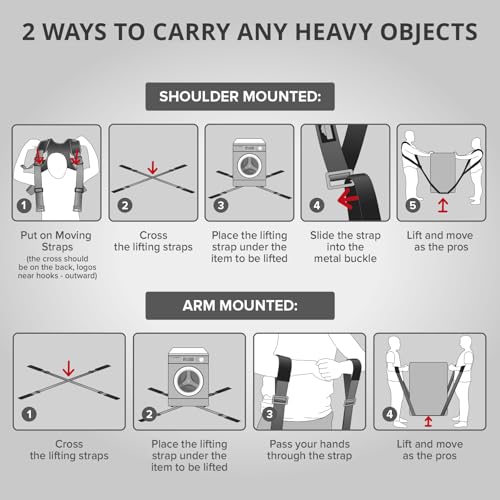 X-Protector Moving Straps - 2 Pairs - Lifting Straps for 2 Movers - Move Furniture Easily and Safely - Perfect for Lifting & Moving Heavy Objects (Adjustable Length 50-118”) - style: Moving Straps (With Back Support)