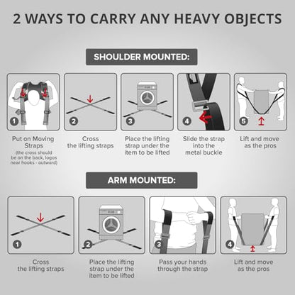 X-Protector Moving Straps - 2 Pairs - Lifting Straps for 2 Movers - Move Furniture Easily and Safely - Perfect for Lifting & Moving Heavy Objects (Adjustable Length 50-118”) - style: Moving Straps (With Back Support)