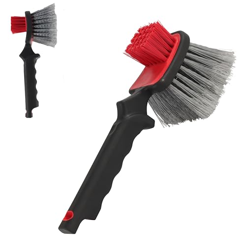 Car Wash Brush, Wheel Brush & Tire Brush Kit - Dual-Head Soft Bristle Car Detailing Brush for Wheels, Rims, Tires, Exterior Surfaces Safe for Cars, Trucks, Motorcycles, RVs Red, 10 Inch