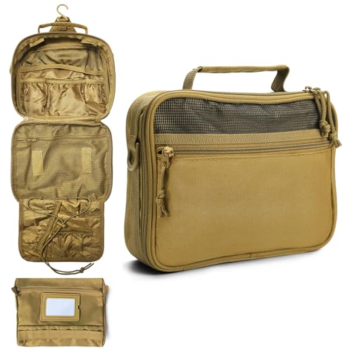 SMONT Toiletry Bag for Men Travel Toiletry Organizer Dopp Kit Organizer Toiletries Travel Bag Shaving Hygiene Bag Bathroom Hanging Men's Toiletry Bag for Short Trips Khaki - color: Khaki（No molle）