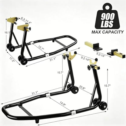 Universal Motorcycle Stand Front Rear Combo, 1000 LBS Heavy Duty Wheel Lift Stands with U Adjustable Swingarm, fits for Diversity of BMW, Suzuki, Yamaha, Honda, Kawasaki, Black - color: Black-2pcs