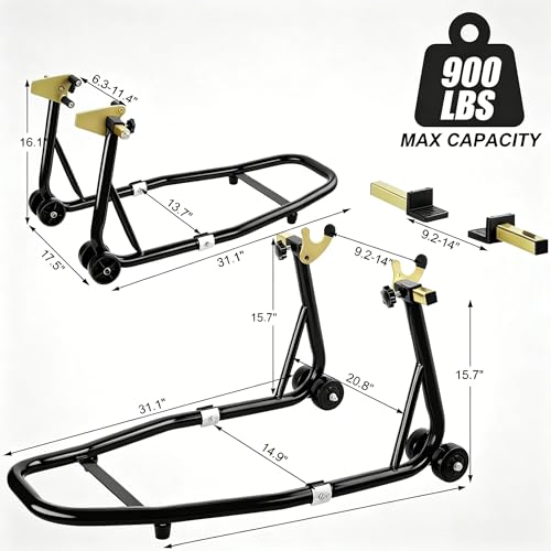 Universal Motorcycle Stand Front Rear Combo, 1000 LBS Heavy Duty Wheel Lift Stands with U Adjustable Swingarm, fits for Diversity of BMW, Suzuki, Yamaha, Honda, Kawasaki, Black - color: Black-2pcs
