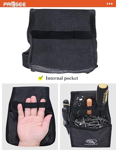 Canvas Tool Belt Pouch Fastener Tool Pouch Small Tool Pouches Flatfit Pocket Utility Pouch Tool Holster Nail Screw Pouch Bag for Electrician, Carpenter, Black, Pack of 2 - color: 2 Pack Black