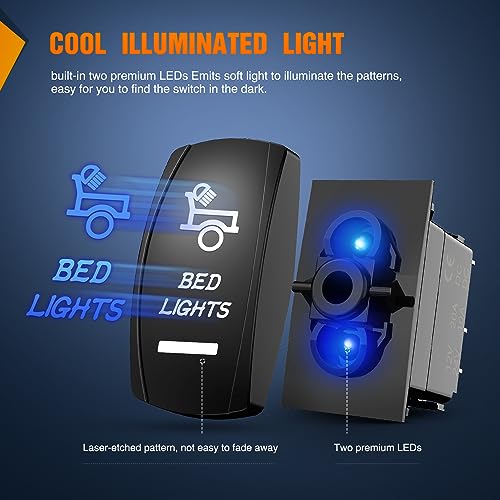 Nilight Bed Lights Rocker Switch Led Light Bar 5 Pin Laser On Off SPST switches 20A/12V 10A/24V for Truck Pickup Rock Cars Boats Cargo Camper Van RVs - size: BED LIGHTS