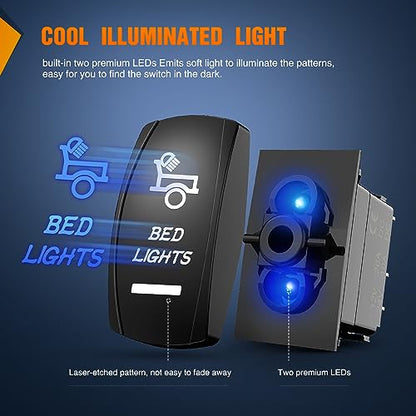 Nilight Bed Lights Rocker Switch Led Light Bar 5 Pin Laser On Off SPST switches 20A/12V 10A/24V for Truck Pickup Rock Cars Boats Cargo Camper Van RVs - size: BED LIGHTS