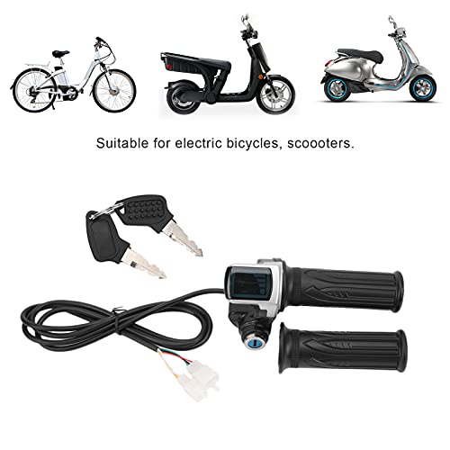 Throttle Handle Grips,Electric Bike Twist Throttle Grip Lock Key Set LED Indicator for Motorcycle Scooter 48V