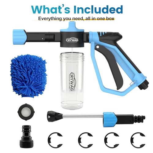 Car Wash Foam Gun for Garden Hose, Foam Cannon Kit with Microfiber Wash Mitt, Extra Nozzle, 3 Spray Modes & 50% Higher Water Pressure, Hose Foam Blaster for Cars, Trucks, RVs, Motorcycles - color: Blue