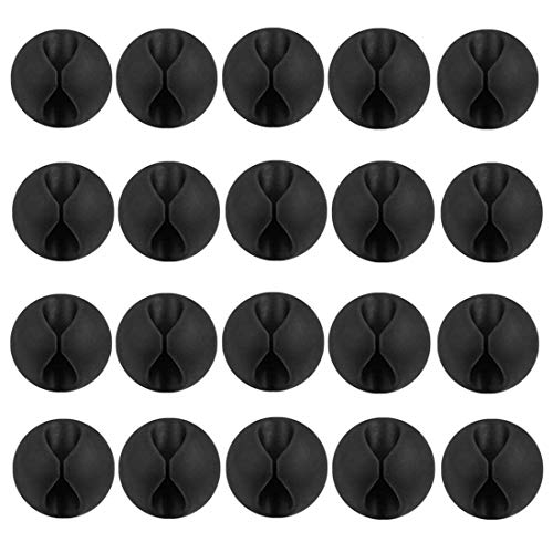 20 Pack Black Silicone Cable Clip Holders, Self Adhesive Wire Management, Well-Organized Cables for Home, Office, Car