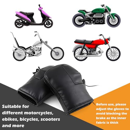 Hanaive 1 Pair Heated Motorcycle Handlebar Gloves ATV Windproof Handlebar Muffs Winter Thermal Muffs Waterproof Bike Mittens Electric Scooter Grip with Reflective Strip for Cold Riding Cycling, Black