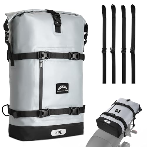 Motorcycle Tail Bag, 30L Waterproof Motorcycle Saddle Bag, 2 Size and 3 Color Options Luggage Bag, PVC Travel Bag, Rear Seat Bag, Stone Grey GT-30GRY - color: Stone Grey, size: 30L