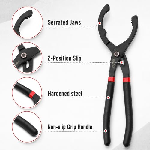 3-Piece Oil Filter Wrench Set, 9" & 12" Adjustable Oil Filter Pliers with 3-Jaw Universal Oil Filter Removal Tool, Oil Change Tool for Car, Motorcycle, Truck & Home Garage Maintenance
