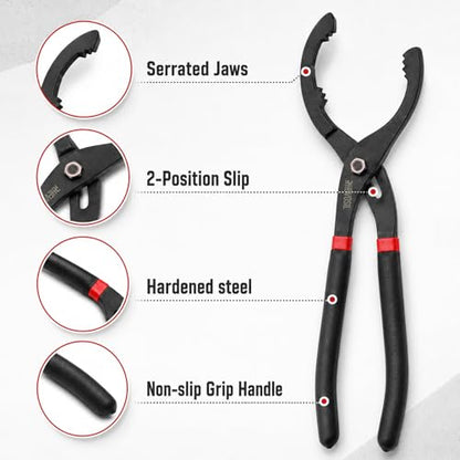 3-Piece Oil Filter Wrench Set, 9" & 12" Adjustable Oil Filter Pliers with 3-Jaw Universal Oil Filter Removal Tool, Oil Change Tool for Car, Motorcycle, Truck & Home Garage Maintenance