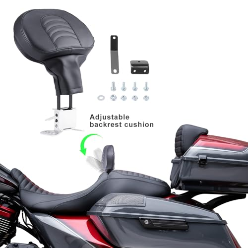 Adjustable Rider Backrest, Detachable Plug-in Driver Backrest Pad with Mounting Kit For Harley Touring CVO Electra Glide Road Glide Road King Street Glide 2009-2025