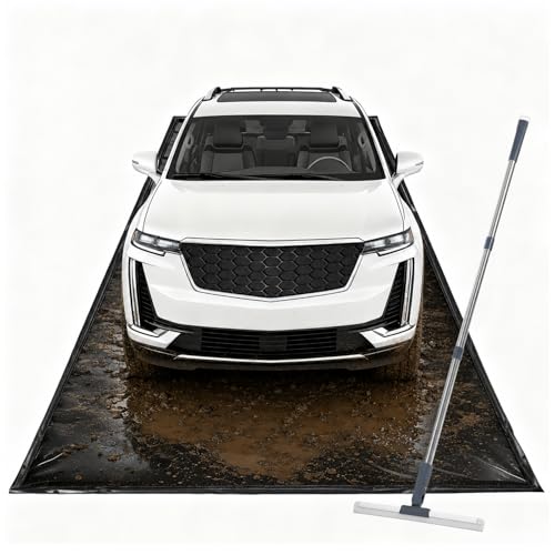 Garage Floor Mat 8'6" x 20', Heavy Duty 1300D PVC Containment Mat with Floor Squeegee, Waterproof Protection from Snow, Rain and Mud for Cars, Black - size: 8'6" x 20'
