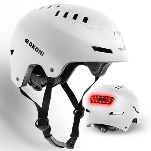 DKONI Bike Helmet with LED Lights Bicycle Helmets Commuter Cycling Helmet USB Rechargeable Front & Back LED Light Helmet for Adult Men Women - color: White, size: Medium: 20.5-22.5inch (52-58cm)