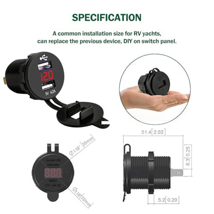 LENKRAD 4.2A USB Charger, Waterproof DC 12V Volt Meter Red Digital LED,Dual 2.1A Motorcycle Charge Port Outlet, Marine 24V New Energy USB Socket for RV Golf Cart Boat - color: Red