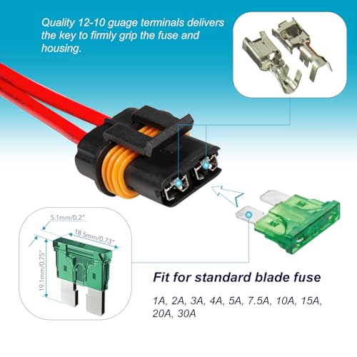 Waterproof ATO/ATC Inline Blade Fuse Holder Kit -12AWG Heavy Duty Holder wiht 30A Protecting Circuits and Electrical Equipment