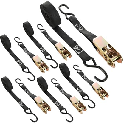 6 Pcs 1 Inch Ratchet Straps Heavy Duty 20ft Tie Down Strap Ratchet with Hooks, 2200 LBS Break Strength, Black Cargo Ratchet Straps for Motorcycle Straps Tie Downs, Appliances, Equipment - color: Black