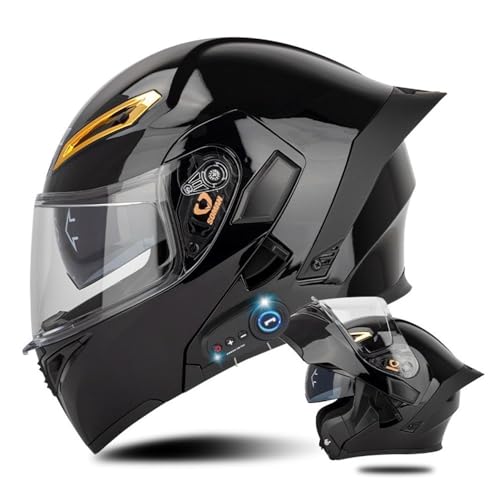 AAREG Bluetooth Modular Motorcycle Helmet with Tail DOT/ECE Approved Flip Up Front Helmets Dual Anti-Fog Visors Full Face Built-in Mp3 Integrated for Adults Men Women 55-64CM (Color : C, Size SMA - color: C, size: Small