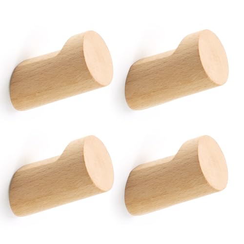 Optish Wood Wall Hooks for Hanging, 4 Pack Hat Hook for Walls, Coat Hook Wall Mount, Backpack Hooks for Walls, Bathroom Towel Hanger (Natural) - color: Natural