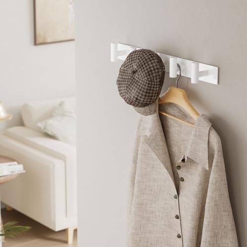 GWAAZXGZ White Wall Mounted Coat Rack – 5 T-Shaped Pegs for Hats, Bags & Towels, Heavy-Duty Metal Rail for Entryway, Bathroom, Closet, Bedroom (1 Pack) - color: White