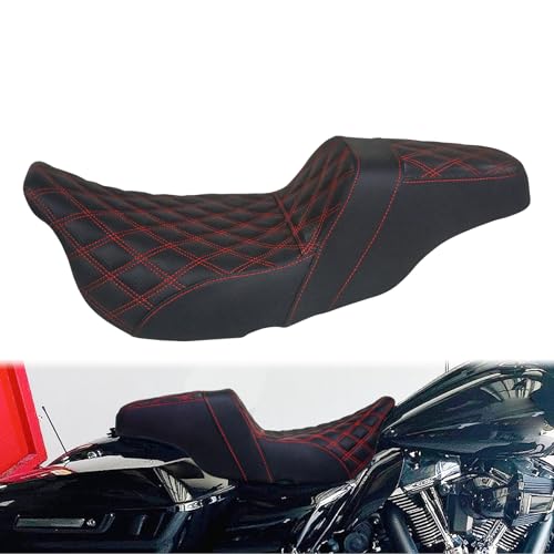 One-Piece Driver Passenger Seat Motorcycle 2-up Seat Fit for Harley Touring Electra Glide Road King Road Glide Street Glide 2009-2023 (Red Stitching) - color: Red Stitching Without Backrest