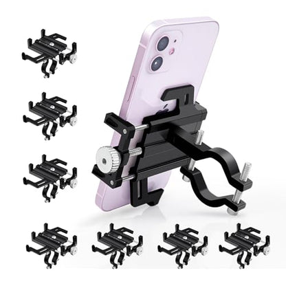 NineLeaf 7PCS Anti-Theft Waterproof Motorcycle Phone Holder Bike Phone Mount, Aluminum Bicycle Phone Holder, Phone Clip for Electric Scooter Compitable for 2.2"-3.7" Phone 90°180°270°360° Rotating