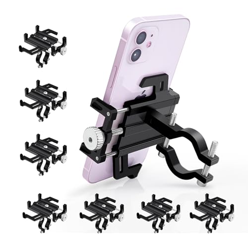 NineLeaf 7PCS Anti-Theft Waterproof Motorcycle Phone Holder Bike Phone Mount, Aluminum Bicycle Phone Holder, Phone Clip for Electric Scooter Compitable for 2.2"-3.7" Phone 90°180°270°360° Rotating