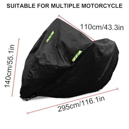 Motorcycle Cover Waterproof Motorbike Cover All Season 190T Durable Night Reflective Snow Cover with Lock-Holes & Storage Bag Vehicle Cover for Outdoor 116 x 55 x 43 inches - size: 116 x 55 x 43 inches