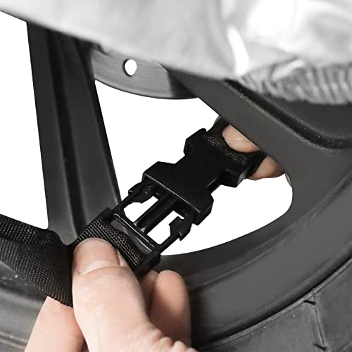 BAIONE Waterproof Motorcycle Dust Cover with Lock Holes for Indian Chief, Chieftain Roadmaster,Dark Horse, Springfield, 116 Inches XXXX Large(Black and Silver)