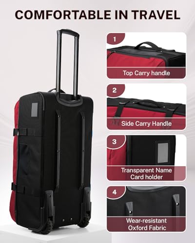 Gonex Rolling Duffle Bag with Wheels, Water-repellent 90L Nylon Large Wheeled Travel Duffel Luggage with TSA Lock & Telescopic Handle 30 inch, Pure Red - color: Pure Red, size: 30 inch