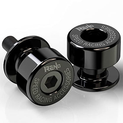 RENO SP1-M6 Aluminum Motorcycle Swingarm Spools Slider PRO, Universal 6MM Compatible with YZF R1 LE R1M R1S R3 FZS1000 FZ1 R6 R6S R7 R9 600R RSV4 RS 125 250 600 (Black, 2 Pcs) - color: Aluminum (smooth), size: 6MM