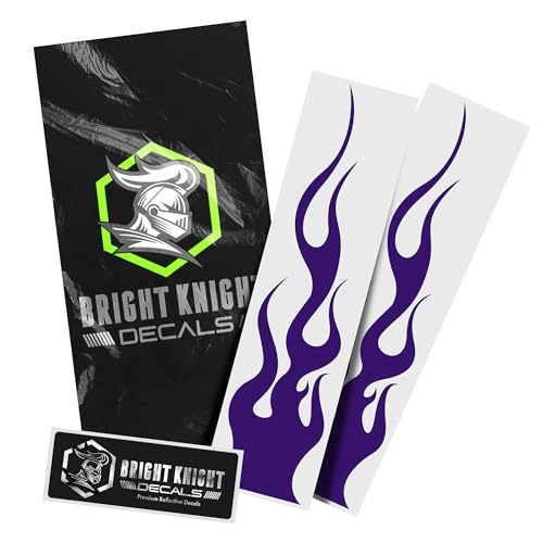 Bright Knight Decals Reflective Flame Stickers, Set of 2 Large Purple Flame Decals for Vehicles, Outdoor Waterproof 3M Vinyl Motorcycle Helmet Stickers for Safety Visibility with Clean Removal - color: Purple, size: Pack of 2