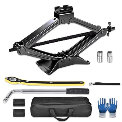 SPECILITE Scissor Jack, 2.5T(5512 Lbs), High-Strength Car Jack & Stand Kit with Rubber Pad, Tire Changing Kit with Ratchet Handle&Lug Wrench, Universal Vehicle Emergency Set for Various Models Black - color: Black