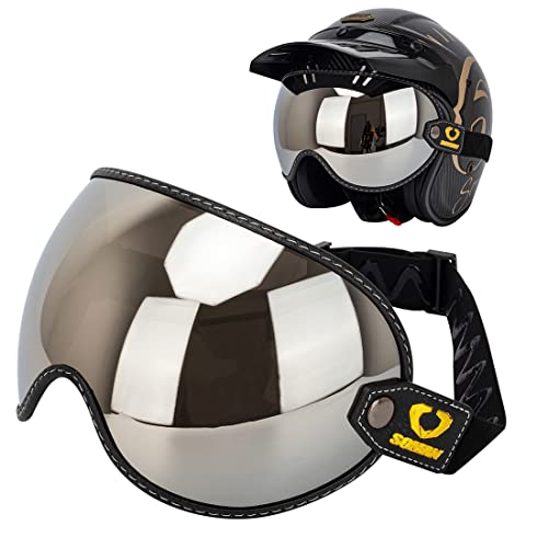 Retro Motorcycle Helmet Shield Bubble Visor, PC Goggles Lens Replacement Universal for 3/4 Open Face Full Helmet Bell Moto-3 (Silver) - color: Silver