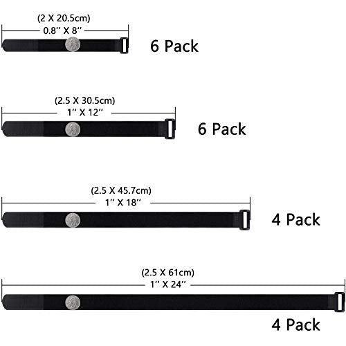 20 Pack (8 12 18 24 Inches) Hook and Loop Reusable Fastening Cable Tie Down Straps by Wisdompro - Reusable, Durable Functional Ties to Keep Your Home, Office, Workspace from Tangled Messes of Cords - size: Mixed Size, 20 Pack